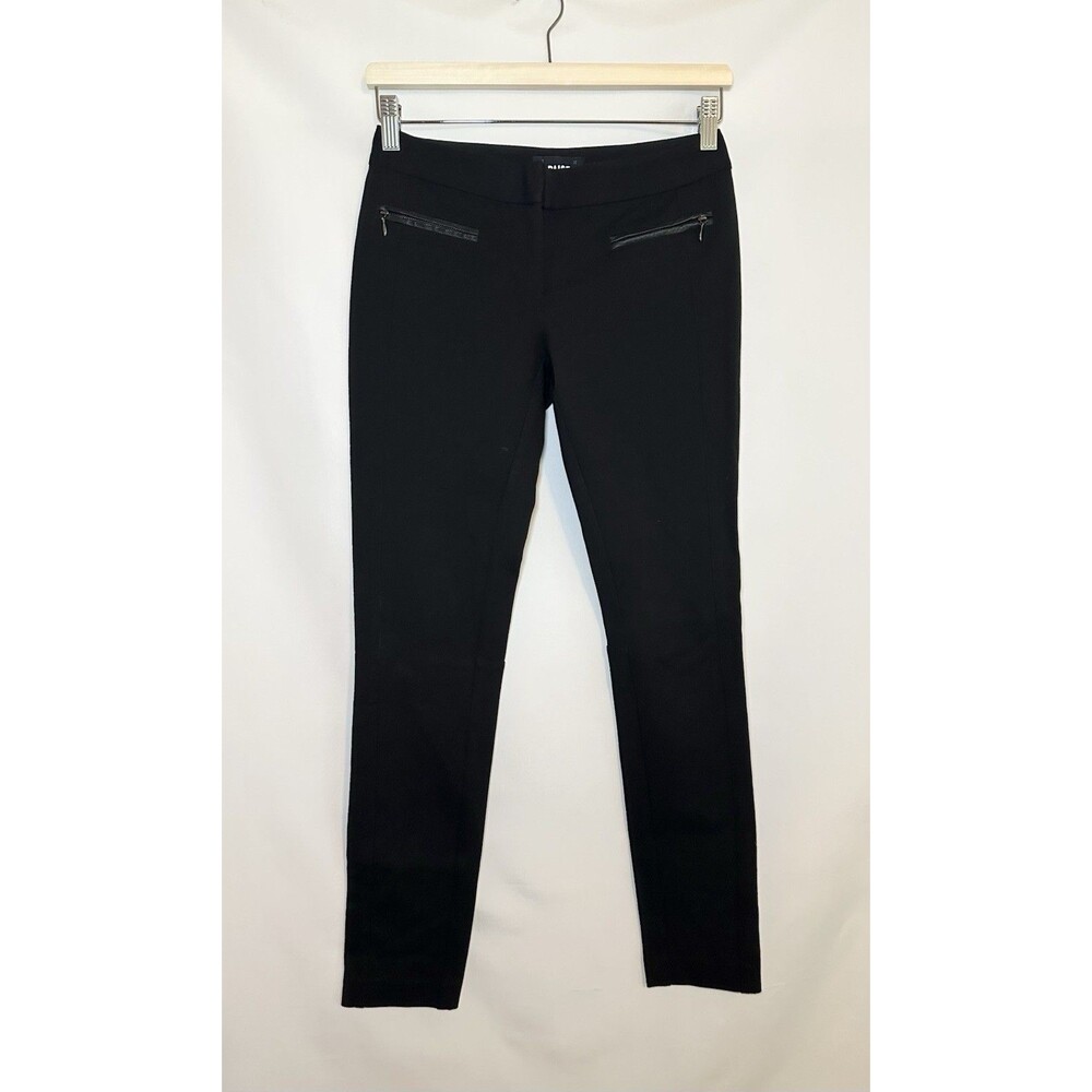 PAIGE Black Skinny Ponte Pants Zipper Faux Pockets Stretch Goth Women's 25